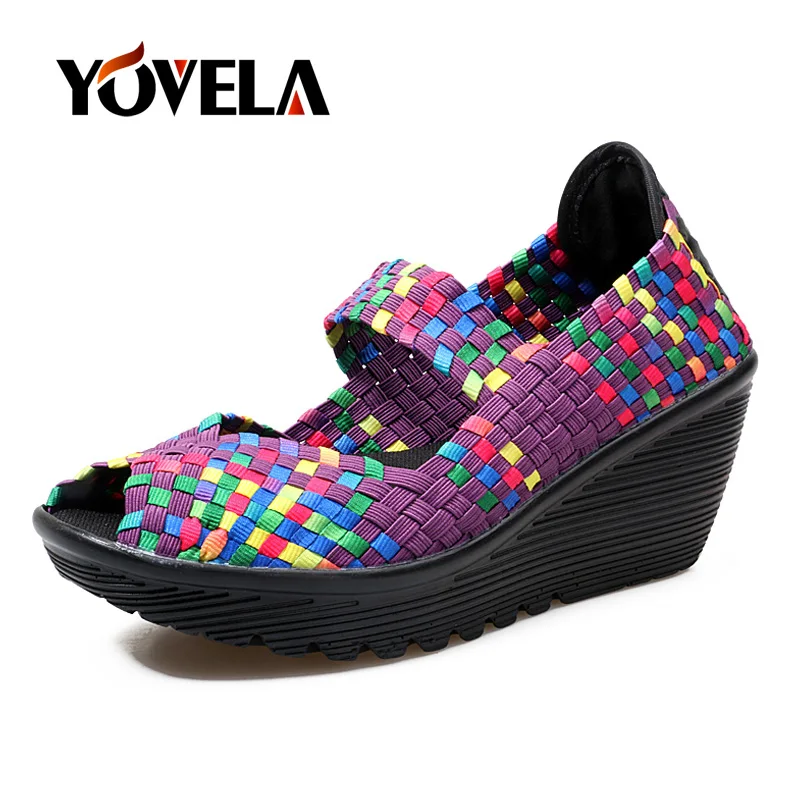 Сандалии женские на танкетке модные плетеные босоножки толстой плоской подошве