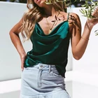 Новинка, женская шелковая шифоновая блузка с V-образным вырезом, однотонная атласная Офисная Женская туника, элегантные рубашки, топ на бретельках, женская одежда для девочек