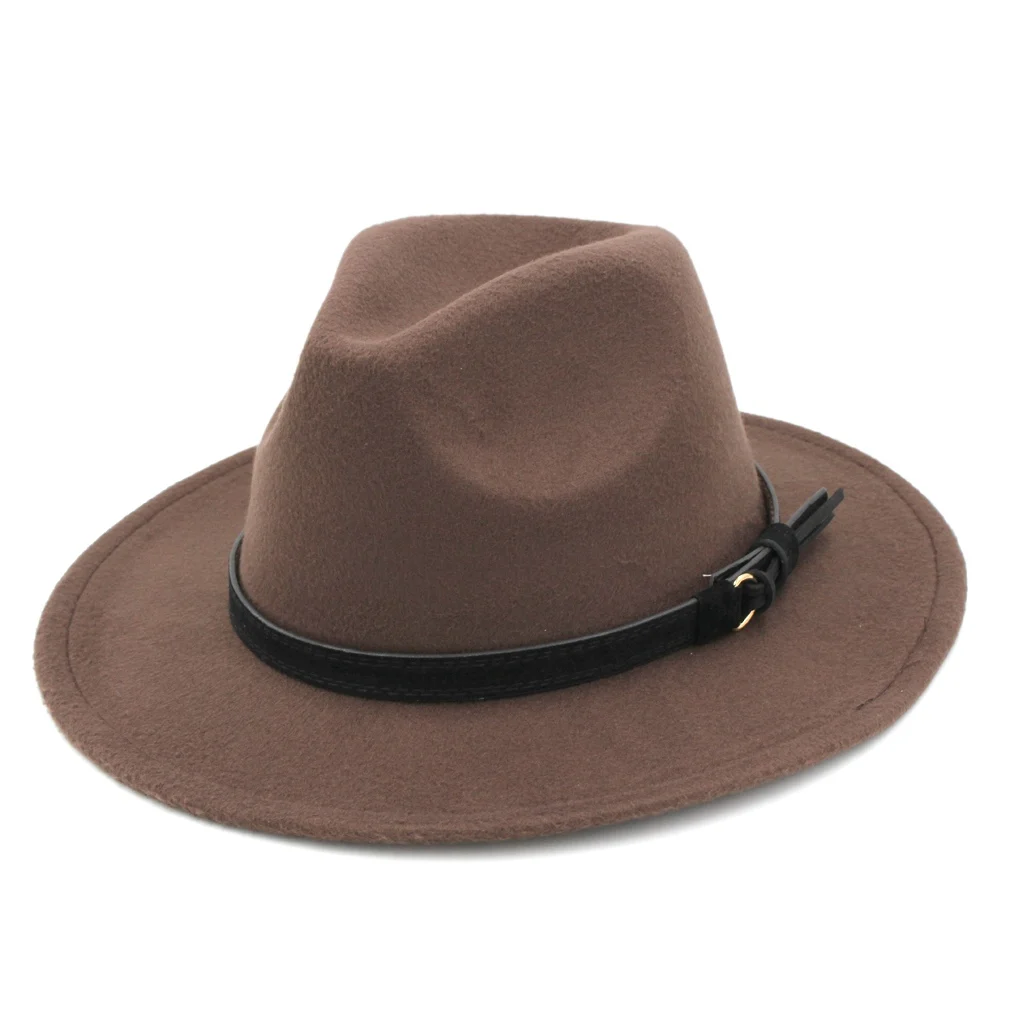 

Munng Wool Blend Panama Hat Men Women Fedora Cap Wide Brim Bohemian Hatband Winter New