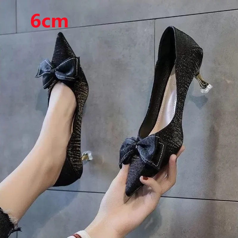 

Cresfimix Female Fashon Sweet Black High Quality Bow Tie Slip on Spring Stiletto Heels for Office Women Casual Party Shoes A9256