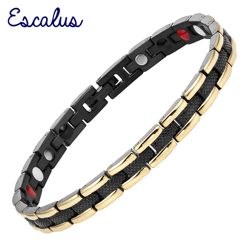 

Escalus Ladies 4in1 Bracelet Magnets Negative Ions Germanium Far Infra Red Stainless Black Gold Bangle Wristband Charm