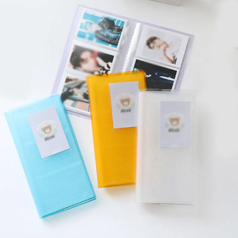 

3 Inch Cartoon Photo Album Mini Hollow Out Photo Album Solid Color Jelly Plug-in Album Name Card Book Business Card Cover Bag