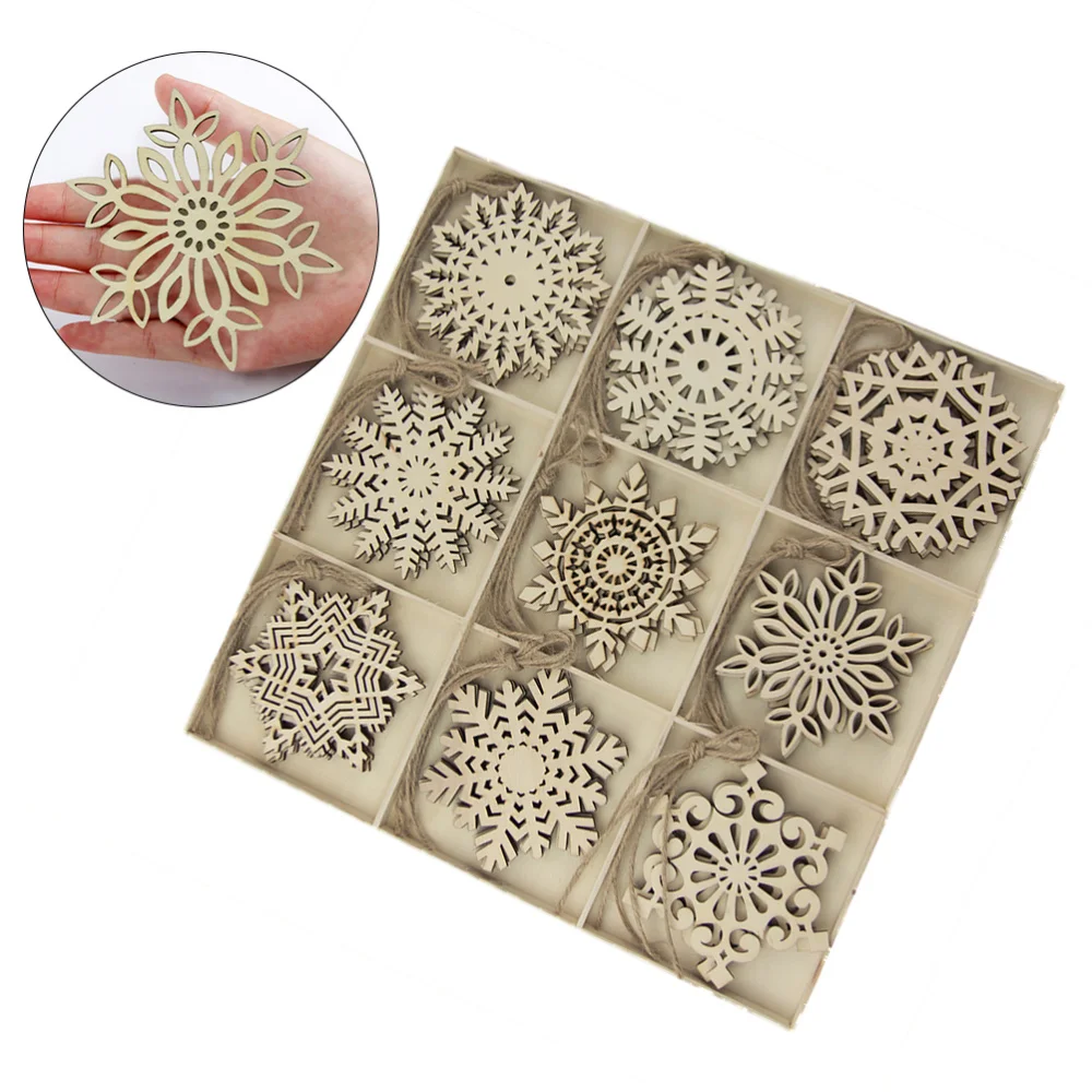 

27pcs Christmas Wooden Slices Snowflakes Shaped Embellishments Hanging Decorations Wood Crafts DIY Accessories Small Pendants fo