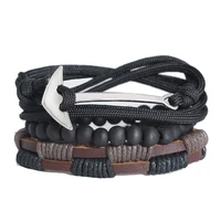 3pcsset retro braided cowhide bracelet diy combination 3 piece umbrella rope bracelet european and american mens jewelry