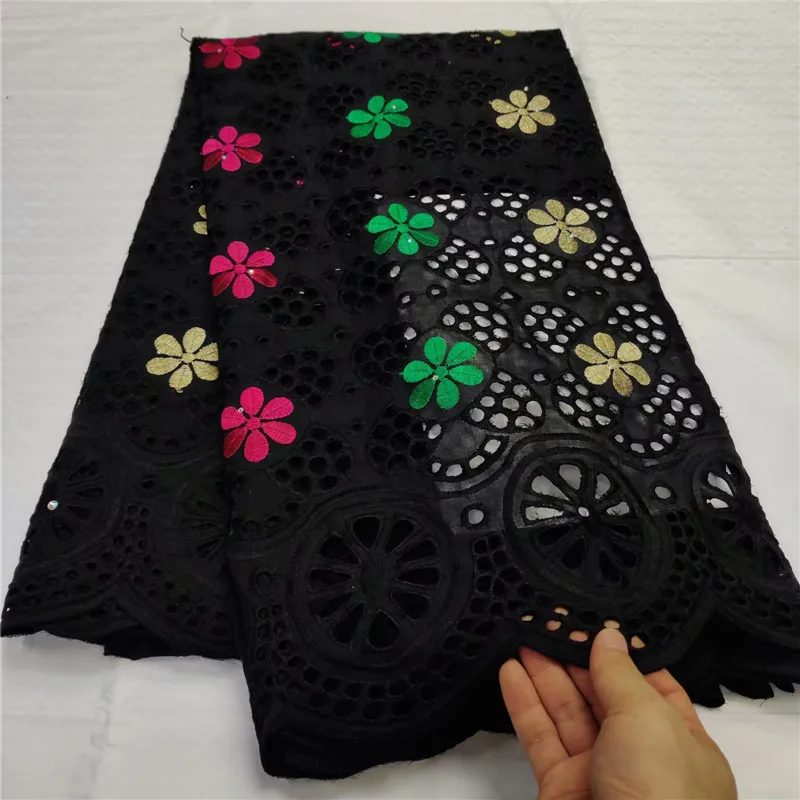 Желтая/белая африканская кружевная ткань из 100% хлопка швейцарская вуаль с