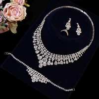gorgeous jewelry 4 piece set water drop zircon necklace earrings ring and bracelet set ladies wedding engagement jewelry