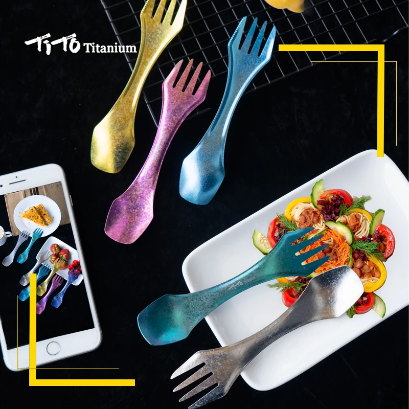 Двойной нож Тито Titanium Spork для походов и пикника|camping fork|titanium forkoutdoor tableware |
