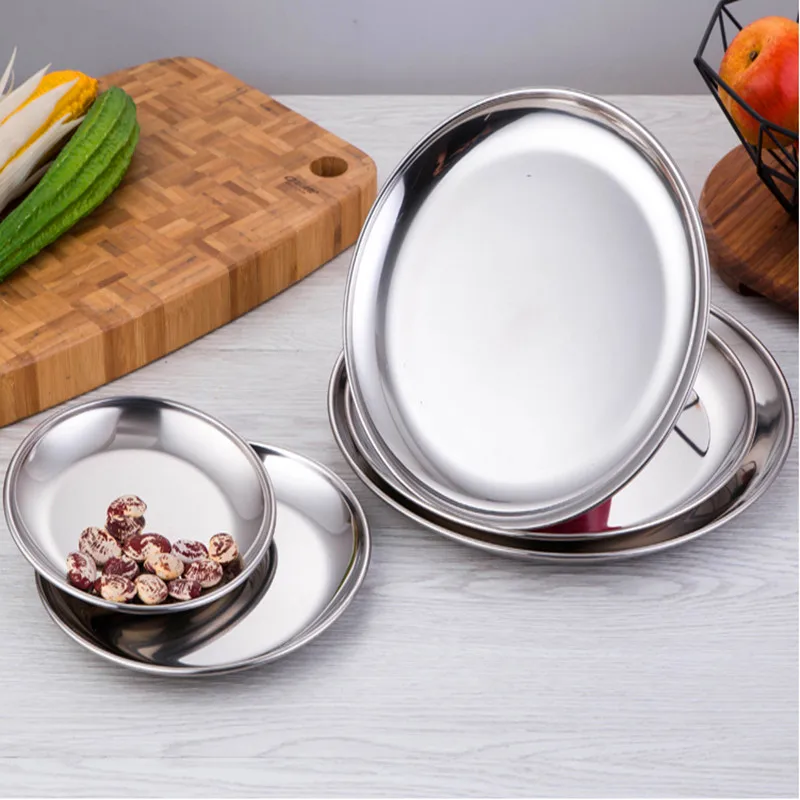 Оптовая продажа круглые металлические тарелки в Корейском стиле тарелка из