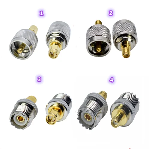 

Адаптер SMA в UHF PL259, Мужской и Женский адаптер SMA в UHF, мужской и женский радиочастотный коаксиальный Прямой радиочастотный разъем, 2 шт.