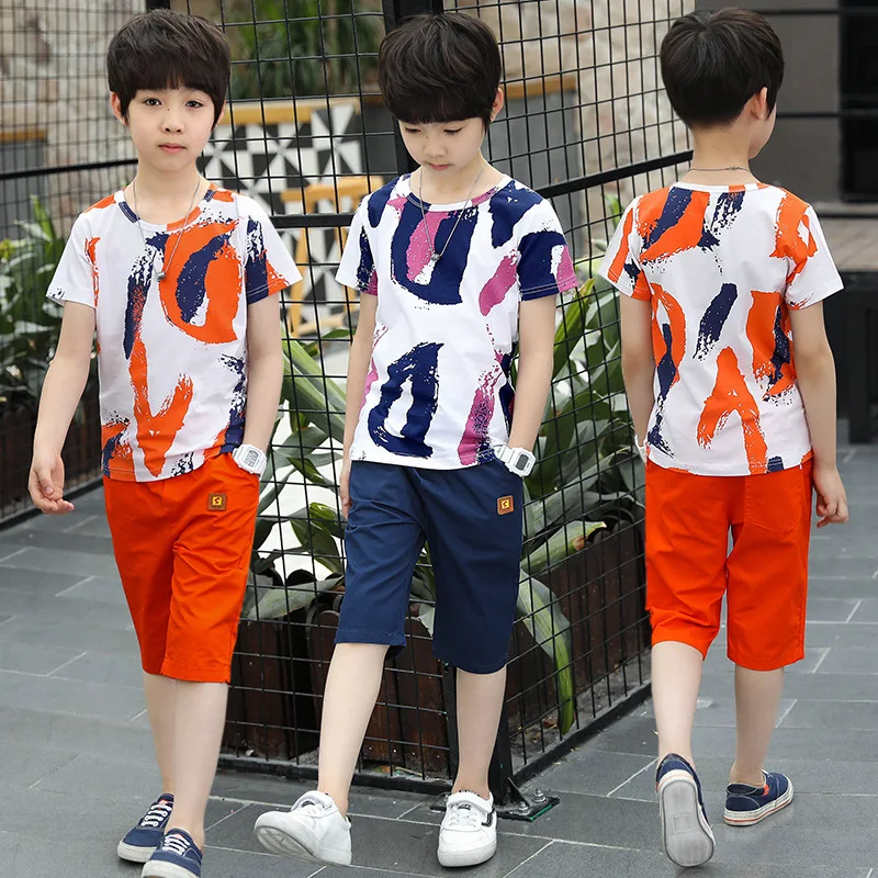 2022 New Summer Boys Clothing Set Casual Children Short Sleeve Shirt Shorts 2Pcs Boys Suit Kids Clothes 4 6 7 8 9 10 11 12 Years