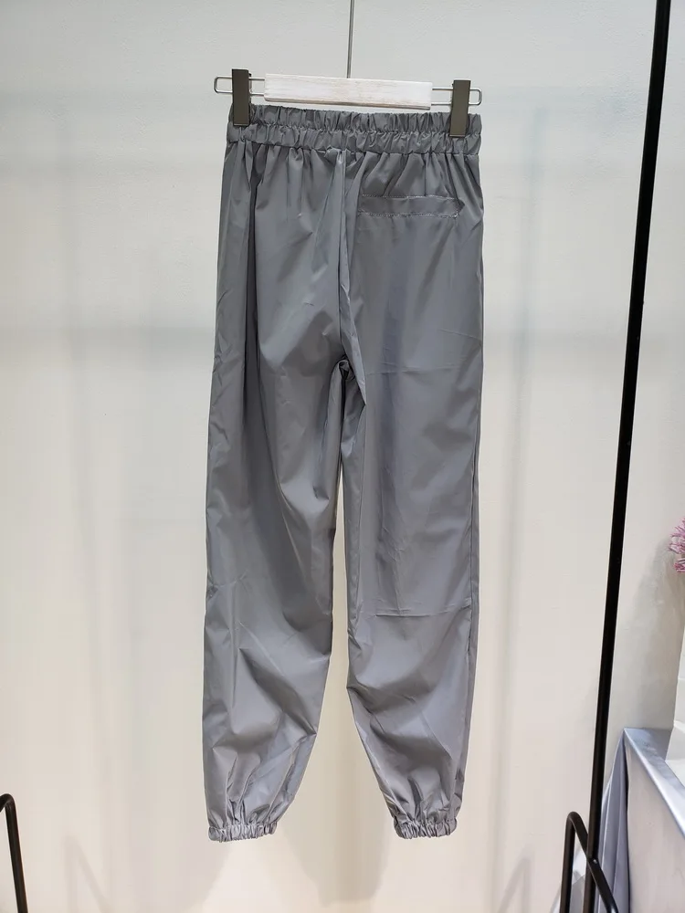 Grey pant Уличная одежда с высокой талией серебристо-серые Светоотражающие штаны для бега для женщин хип-хоп размера плюс ветровка брюки лето осень ночь Harajuku - Цвет: Grey pant