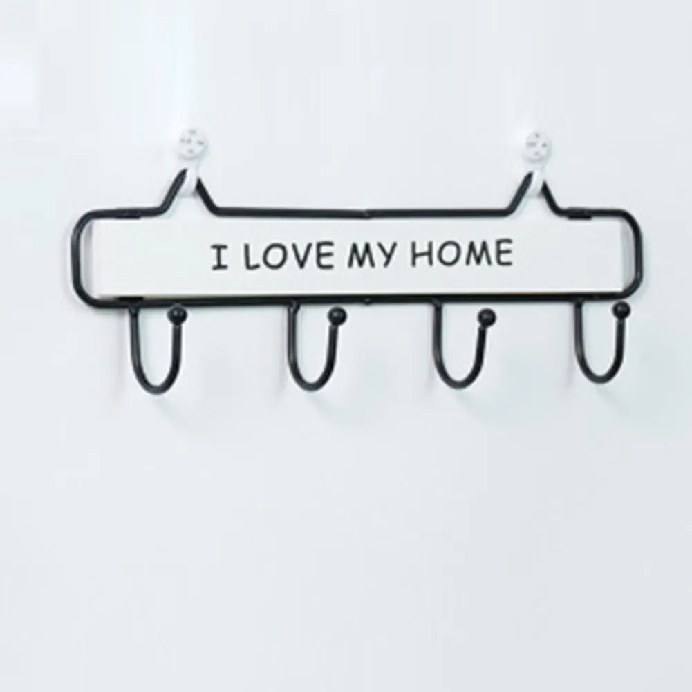 

Decorative 4 Hooks Key Holder Wall Hanger Iron + Wood Wall Hanger Space Saving Kitchen Bathroom Bag Towel Hook Home Storage Rack