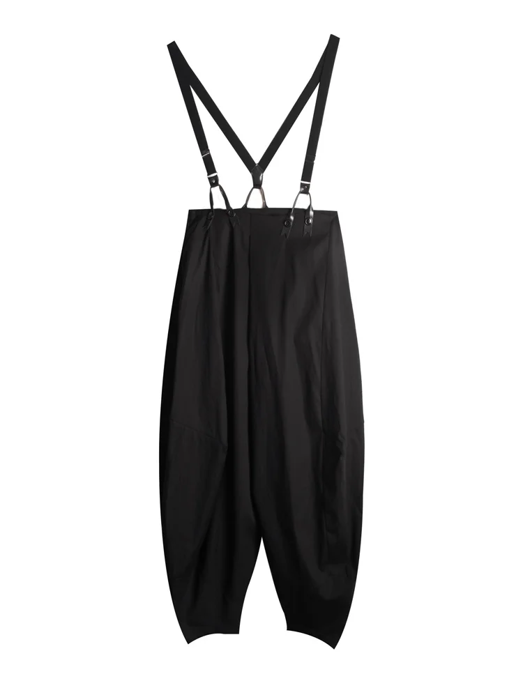 

[EAM] High Elastic Waist Black Long Casual Overalls Trousers New Loose Fit Pants Women Fashion Tide Spring Summer 2021 1DE0461