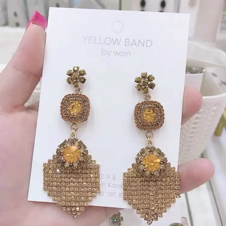 

Корейские серьги-капли, серьги с блестящими кристаллами для женщин, Свадебная вечеринка, модные длинные серьги