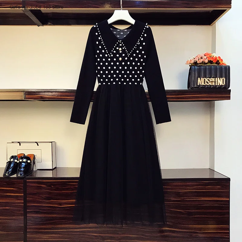 

Женская одежда больших размеров, новинка 2020, осенняя одежда, базовое трикотажное платье-свитер в западном стиле для похудения