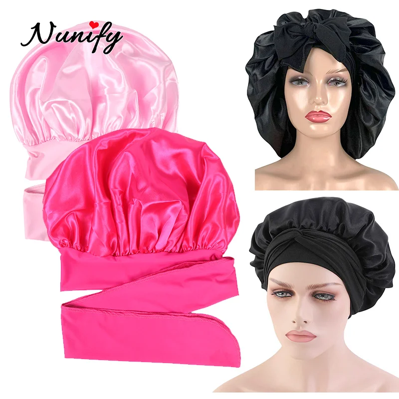 Wholesale free logo free sample luxury hair head satin bonnets with logo  custom long bonnet for braids with snap From m.