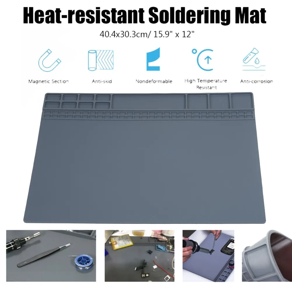 

Silicone Thermal Pad Worktable Heat Resistant Pad Insulation Kit Grey Soldering Pad Thermal Mat Welding Equipment Tool