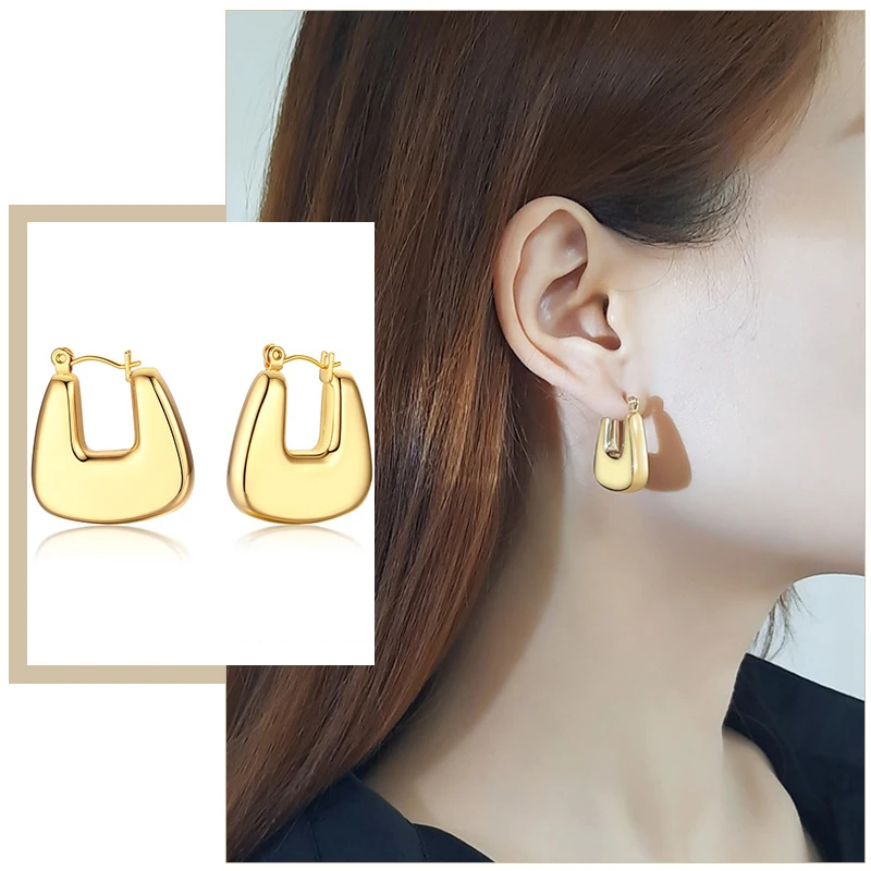 

Simple Gold Color Hoop Earrings for Women Jewelry Anti Allergy Stainless Steel Female Lady Birthday Party Gifts for Her