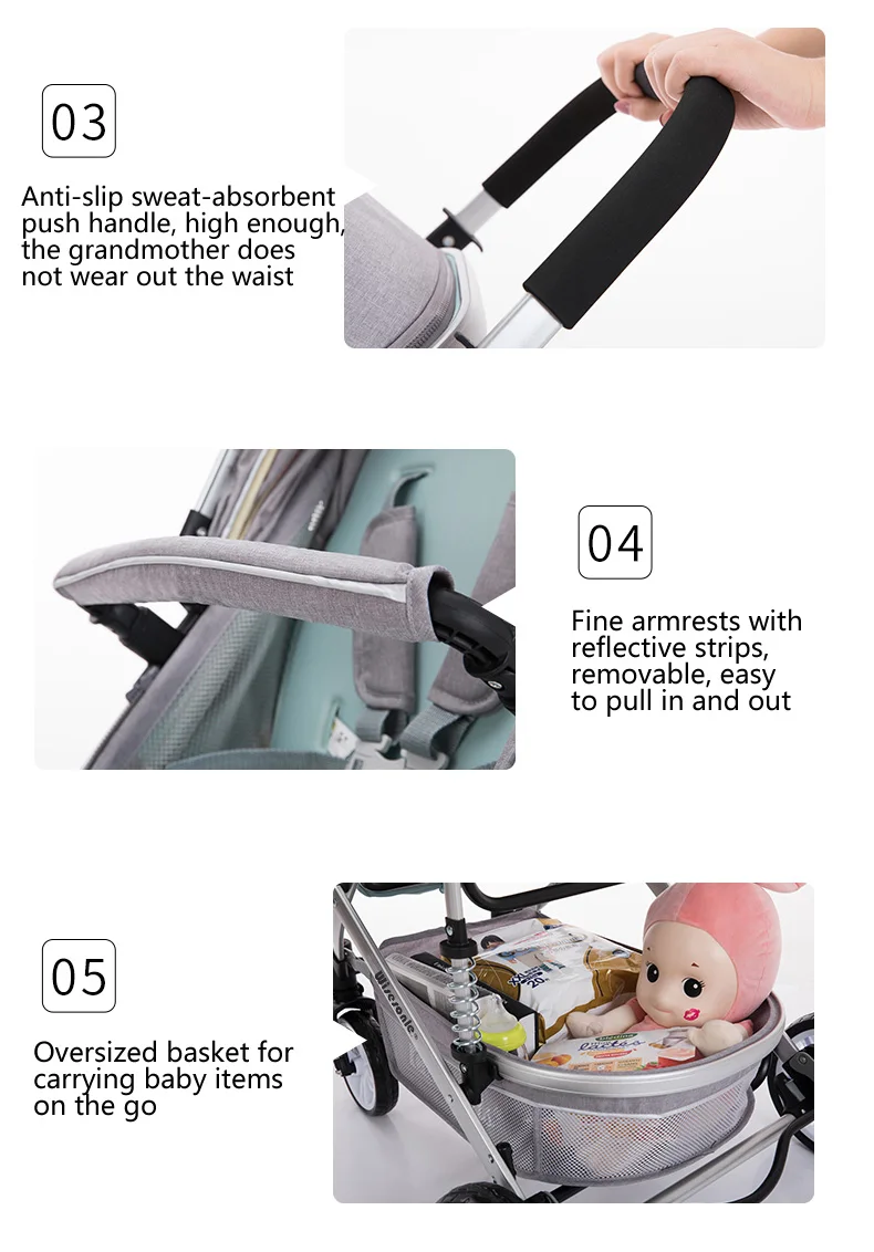 Babyfond легкая двойная коляска с высоким пейзажем, коляска может лежать, ударопрочная, складная, съемная коляска