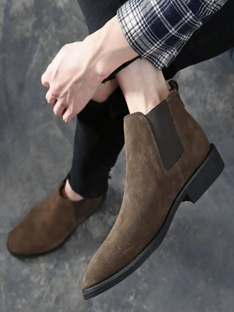 

2021 Spring and Autumn Hot Style Chelsea Men's Boots Frosted Leather Pointed Thick Heel Solid Color Fashion British Boots ZX133