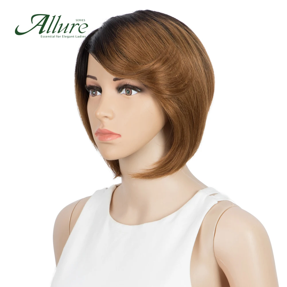 Прямой парик Боб с челкой для черных женщин цвет Омбре бразильские человеческие