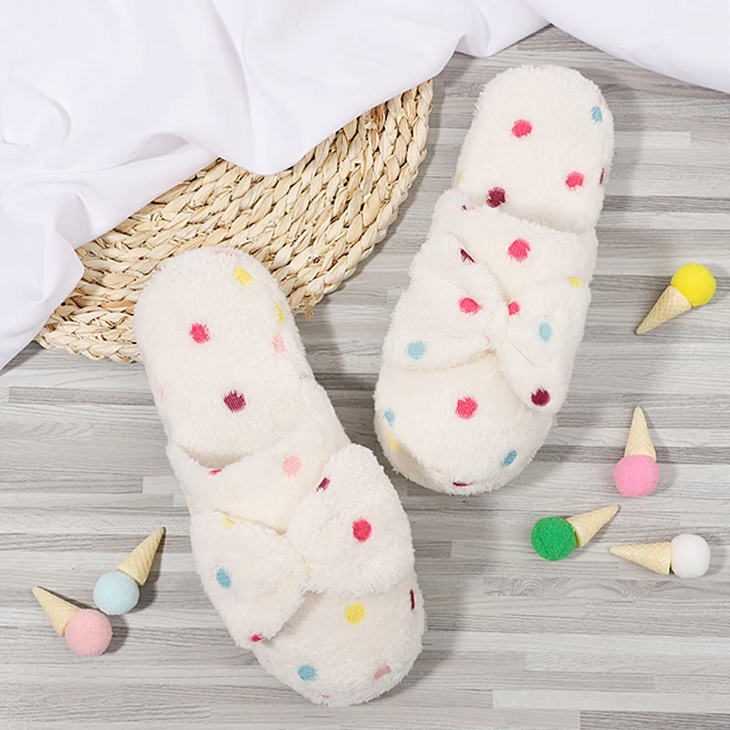 Зимние женские домашние тапочки теплые хлопковые туфли на плоской подошве с
