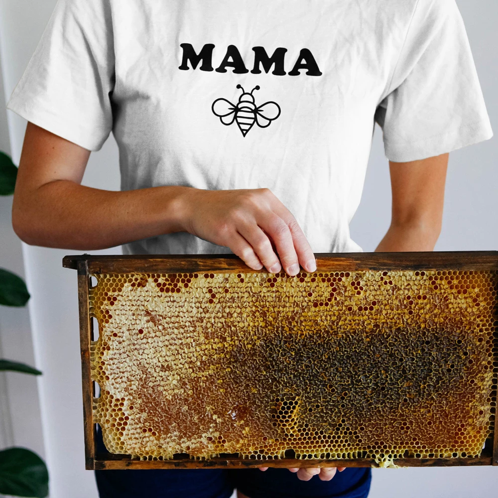 Футболка из 100% хлопка с надписью Mama Bee забавная женская футболка графикой Mom Life