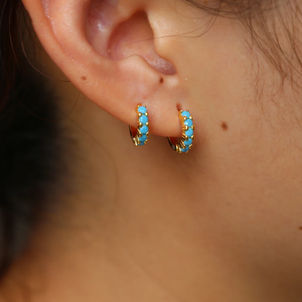 

10mm Mini turquoises Vermeil 925 sterling silver hoop earring Gold filled multi piercing blue stone small hoop