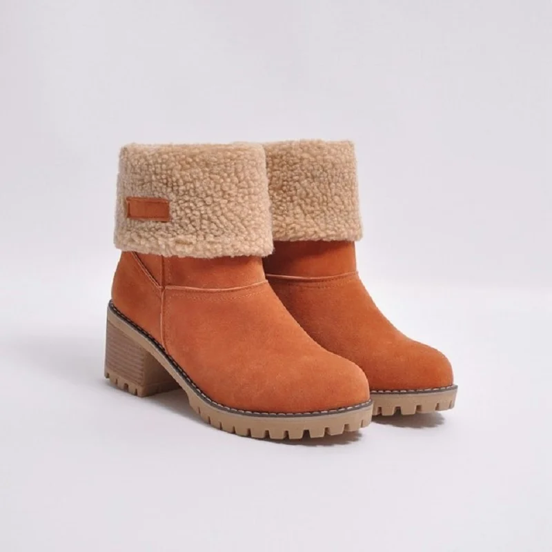 

Winter plus size new thickened warm women snow boots with thick heels one shoe turned over and two women boots in the middle