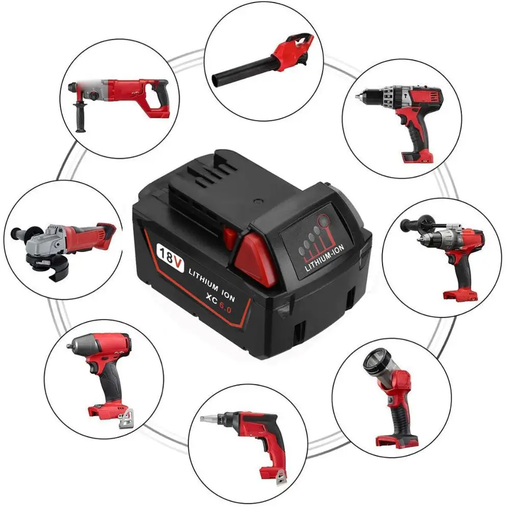 

6.0Ah 18V lithium ion power tool rechargeable battery replacement For Milwaukee M18 48-11-1811 48-11-1815 48-11-1820