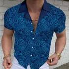 Мужская приталенная рубашка с коротким рукавом, повседневная однобортная рубашка в стиле High Street, одежда с принтом и отложным воротником, Новинка лета 2021