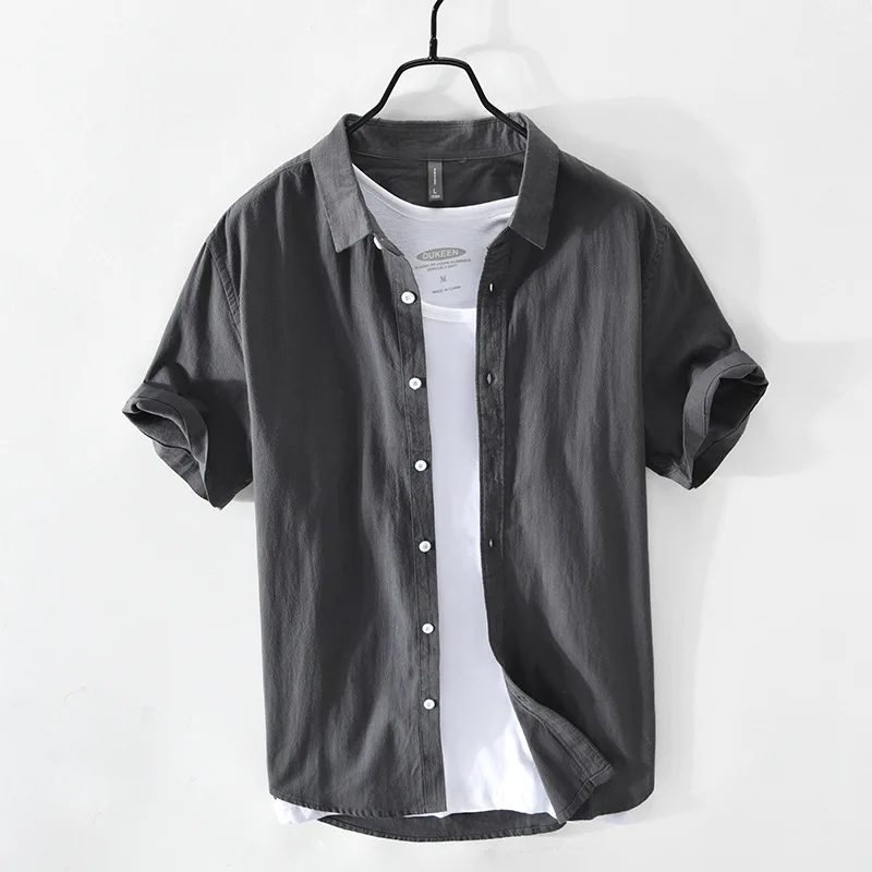 

648 Simple solid-color men's shirt light retro cotton shirt one hair