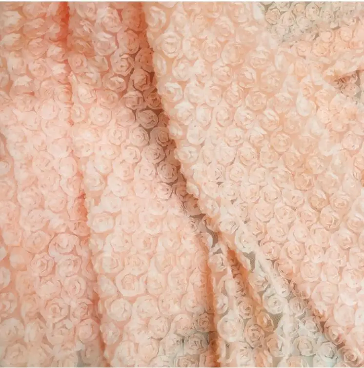 3D оранжевая розовая ткань Цветочная Сетка кружевная для платьев Дизайнерская