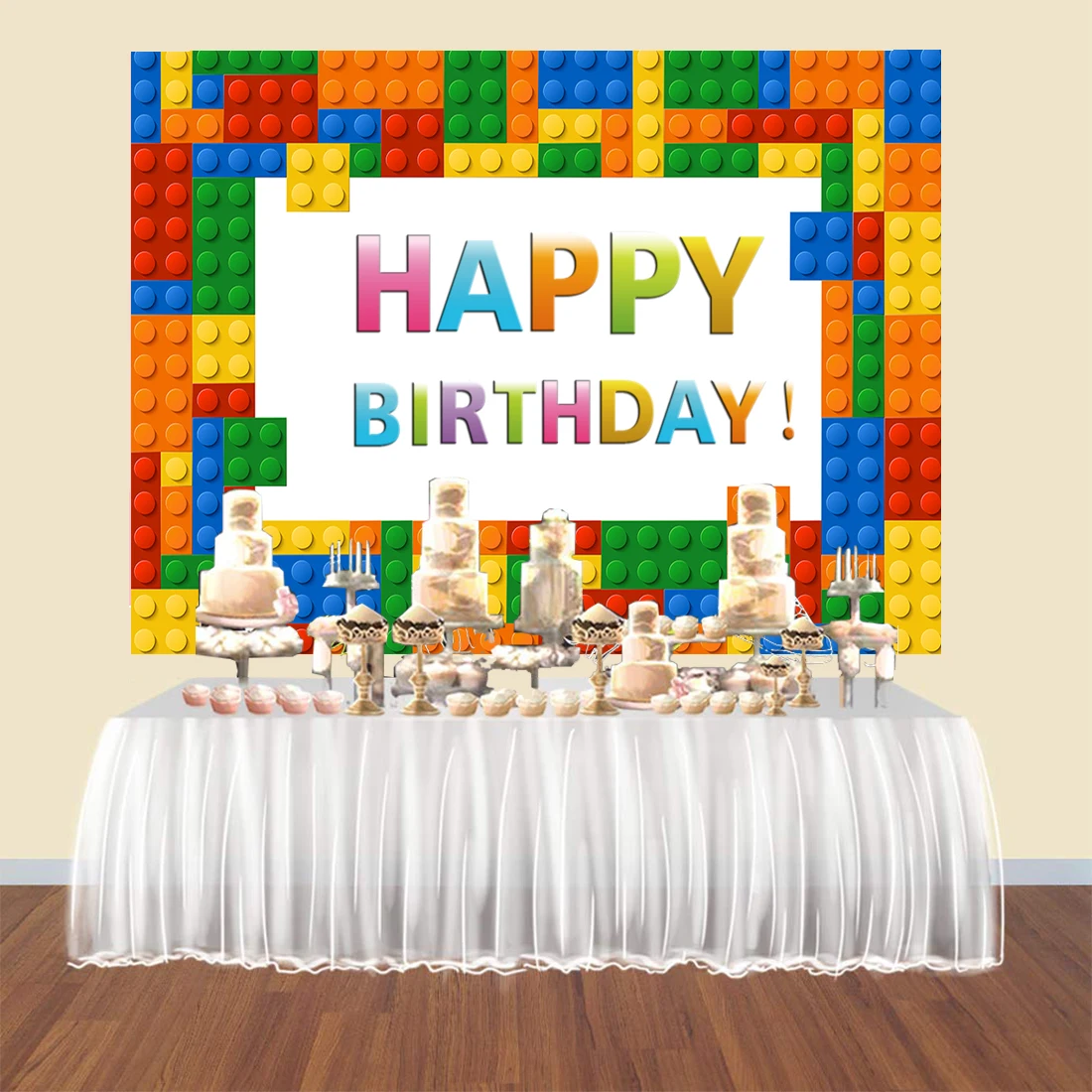 

colorful building blocks boy girl birthday backdrop photography background lego baby party decoration candy table banner poster
