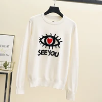 2021 spring women lovely sweater o neck colorful candy color heart embroidery knitwear slim all match pullover femme