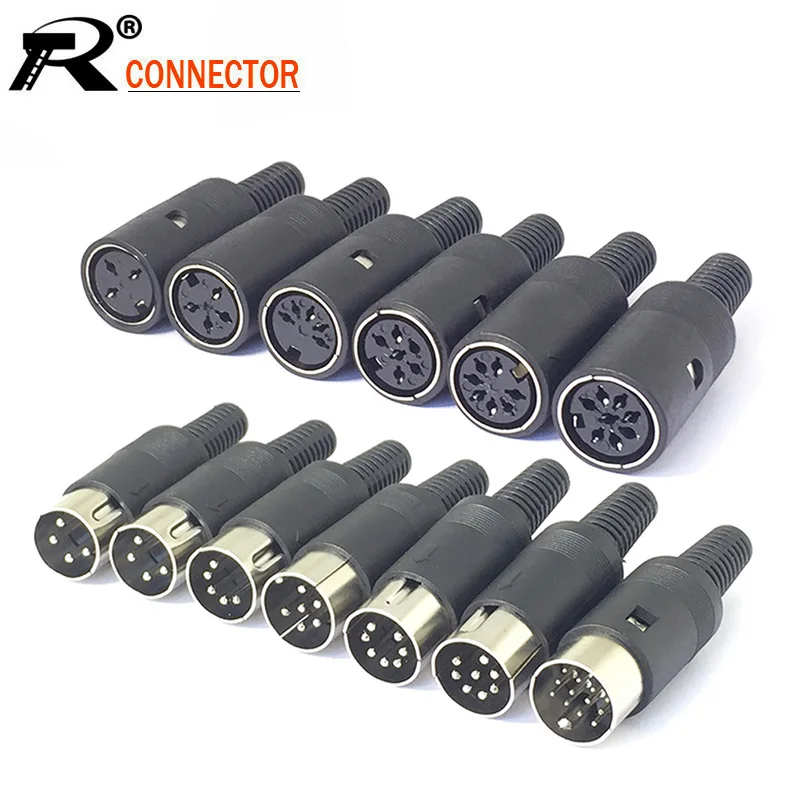 100PCS DIN Connector Male/Female DIN Plug Jack Socket Connector 3/4/5/6/7/8/13 PIN Chassis Cable Mount With Plastic Handle