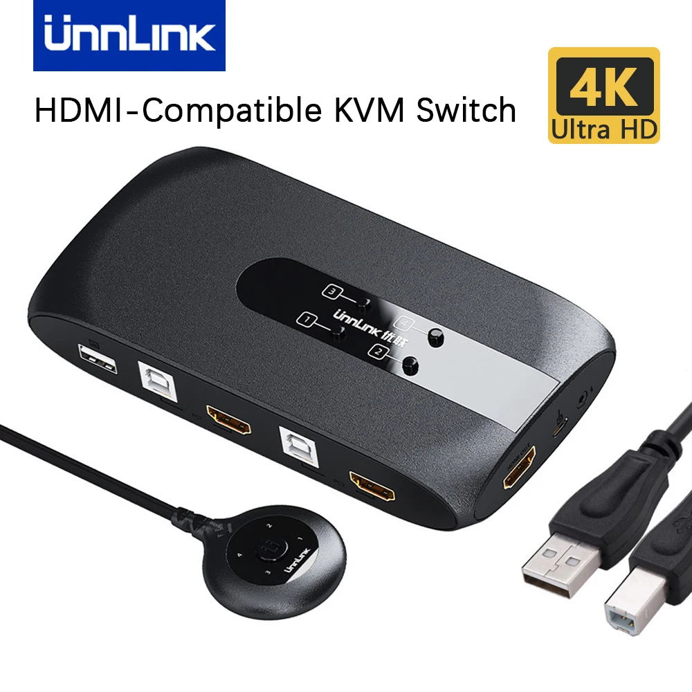 Квм переключатель Unnlink 4K HDMI с удлинителем для ноутбука 2/4 шт. совместное