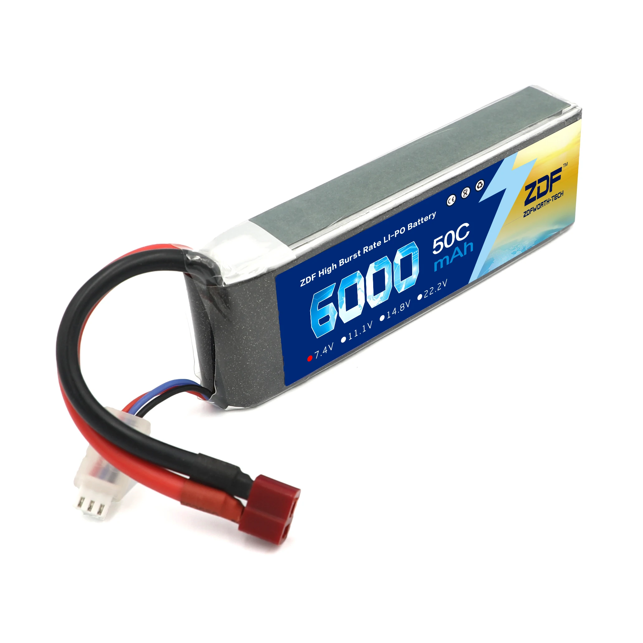 

Аккумулятор ZDF Power RC 2S LiPo 7,4 в 6000 мАч 50C для радиоуправляемого квадрокоптера, дрона, вертолета, автомобиля, лодки, самолета