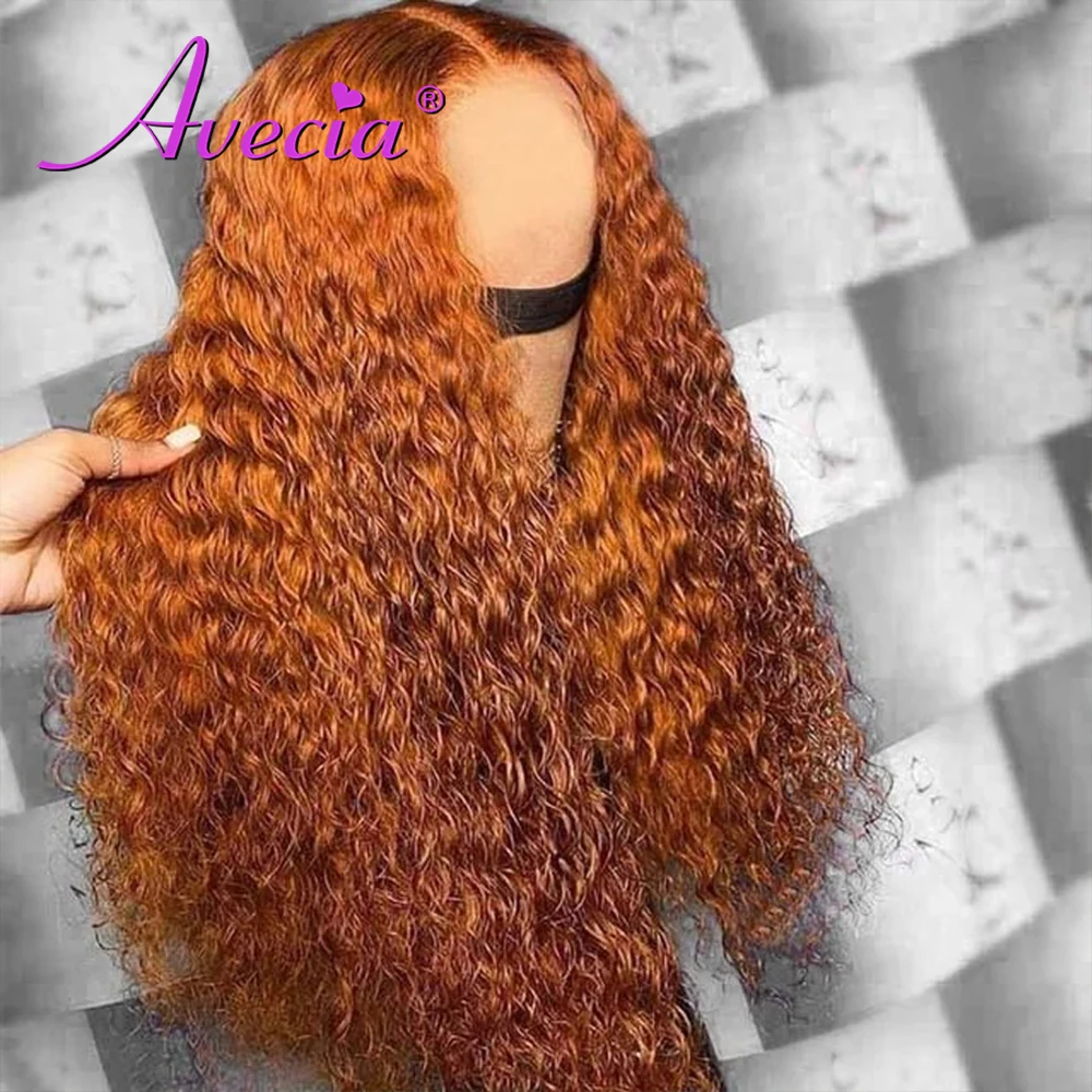 Имбирный оранжевый парик из человеческих волос на сетке спереди цветные