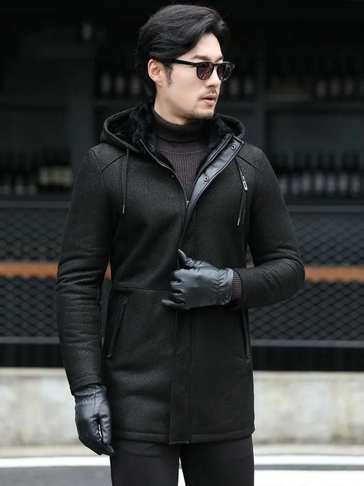 

JCHB 2021 High Quality Real Fur Coat Men Korean Sheep Shearling Jacket Warm Hooded Mens Jackets and Coats Winter Veste Homme Pp