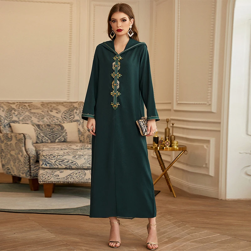 

Fashionable Muslim Women Hooded Long Skirt Abaya Ramadan Dress Arab Plus Size Robe Mosque Noble Luxury Party Evening Dress