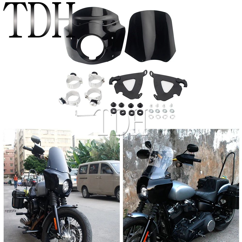 

Club Style For Harley Dyna Softail Wide Glide EFI FXDWGI Black Smoke Motorcycle 15" Headlight Fairing Front Mask Cowl Windscreen