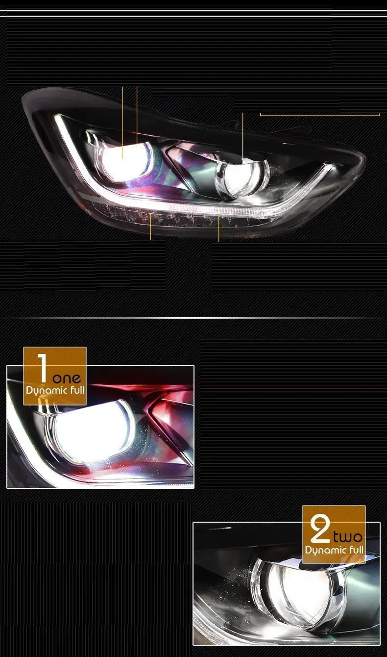 Автомобильные Внешние Luces Neblineros Para Автомобильные светодиодные Drl фары Задние Автомобильные фары в сборе 12 13 14 15 для hyundai Elantra