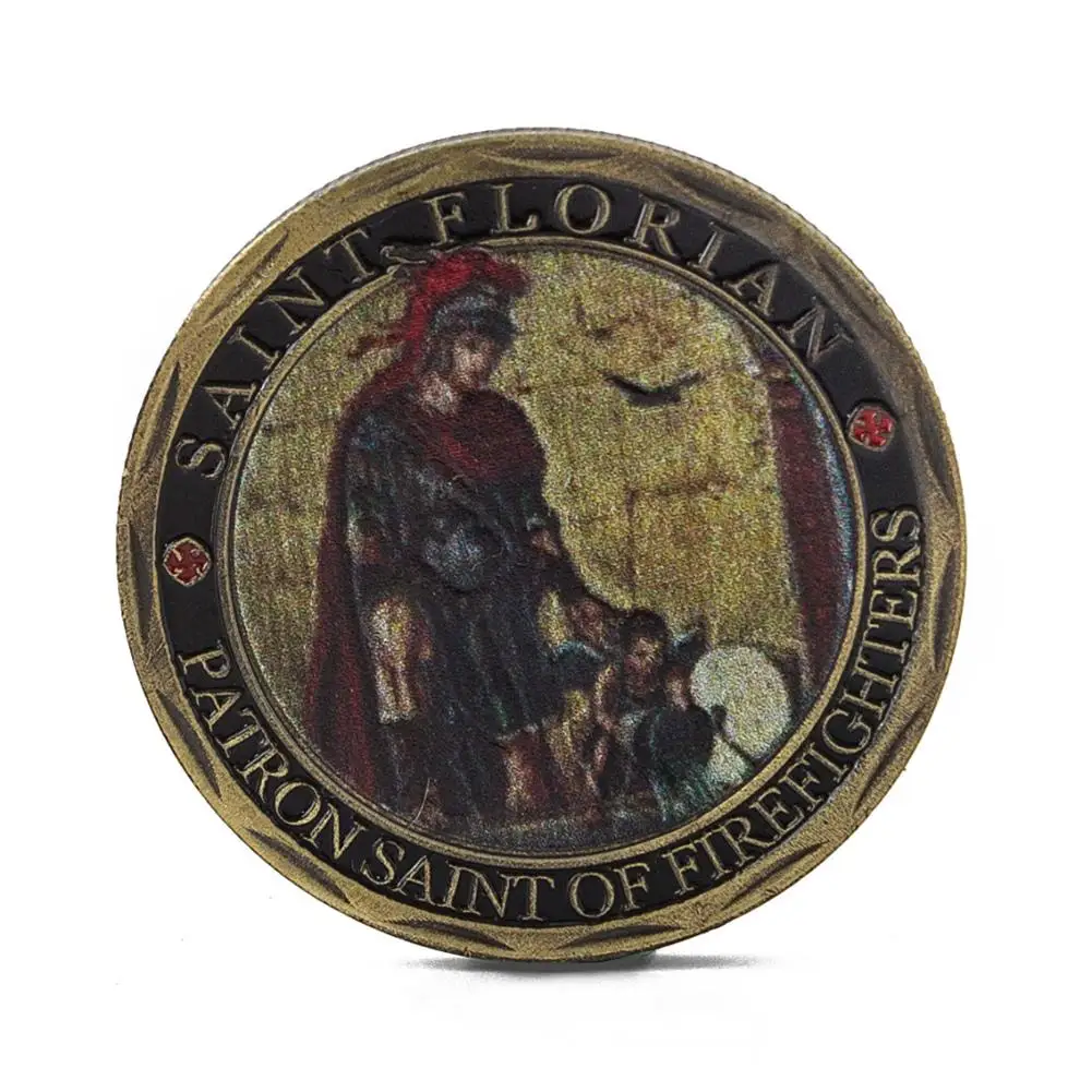 

St. Florian Patron Saint Firefighters Fire Rescue Commemorative Challenge Coin European Collectible Coins Alloy Decoration 40mm