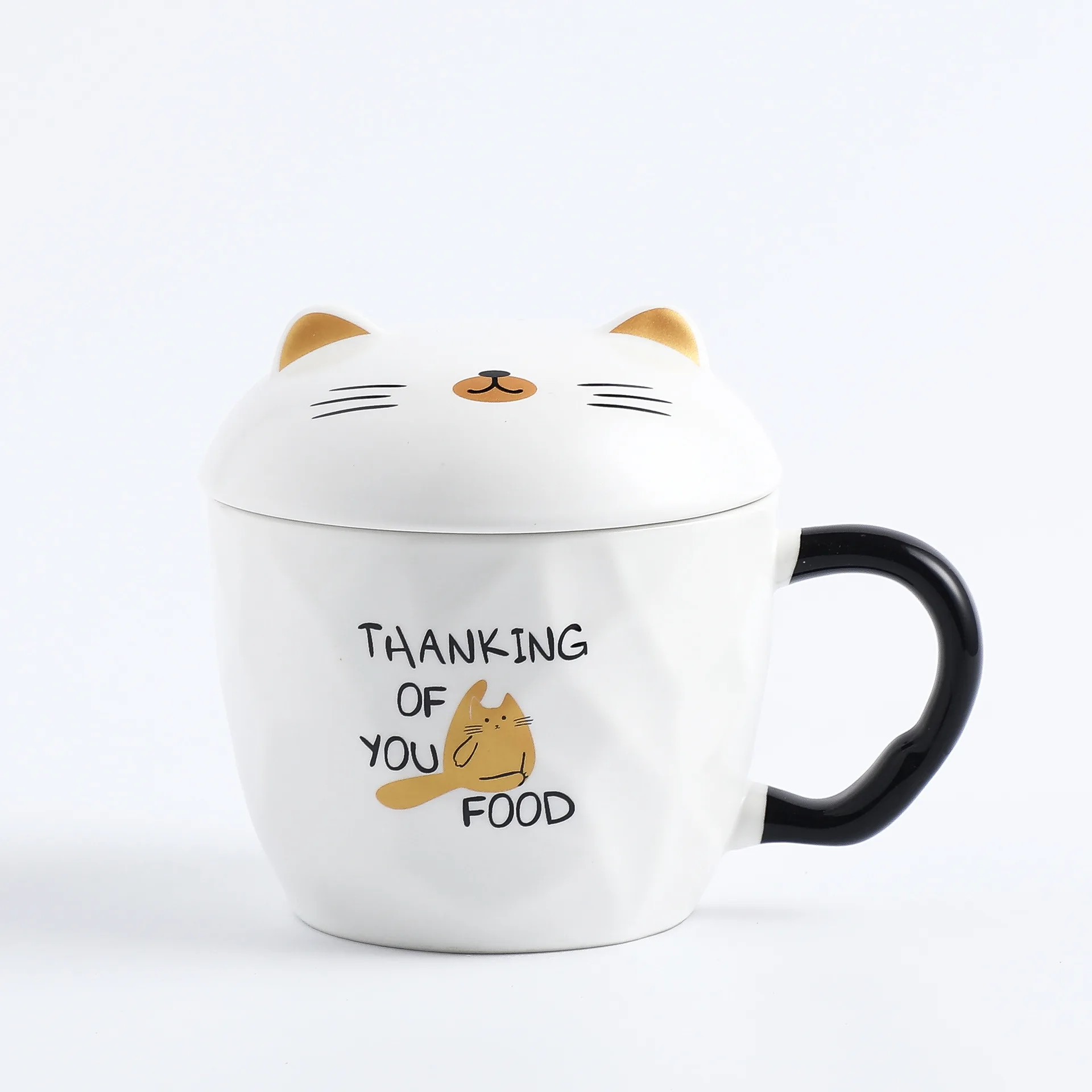 

Cartoon Cute Cat Coffee Mugs Ceramic Heat Resistance Creativity Couple Water Cups Breakfast Milk Cup with Spoon and Lid 320ML