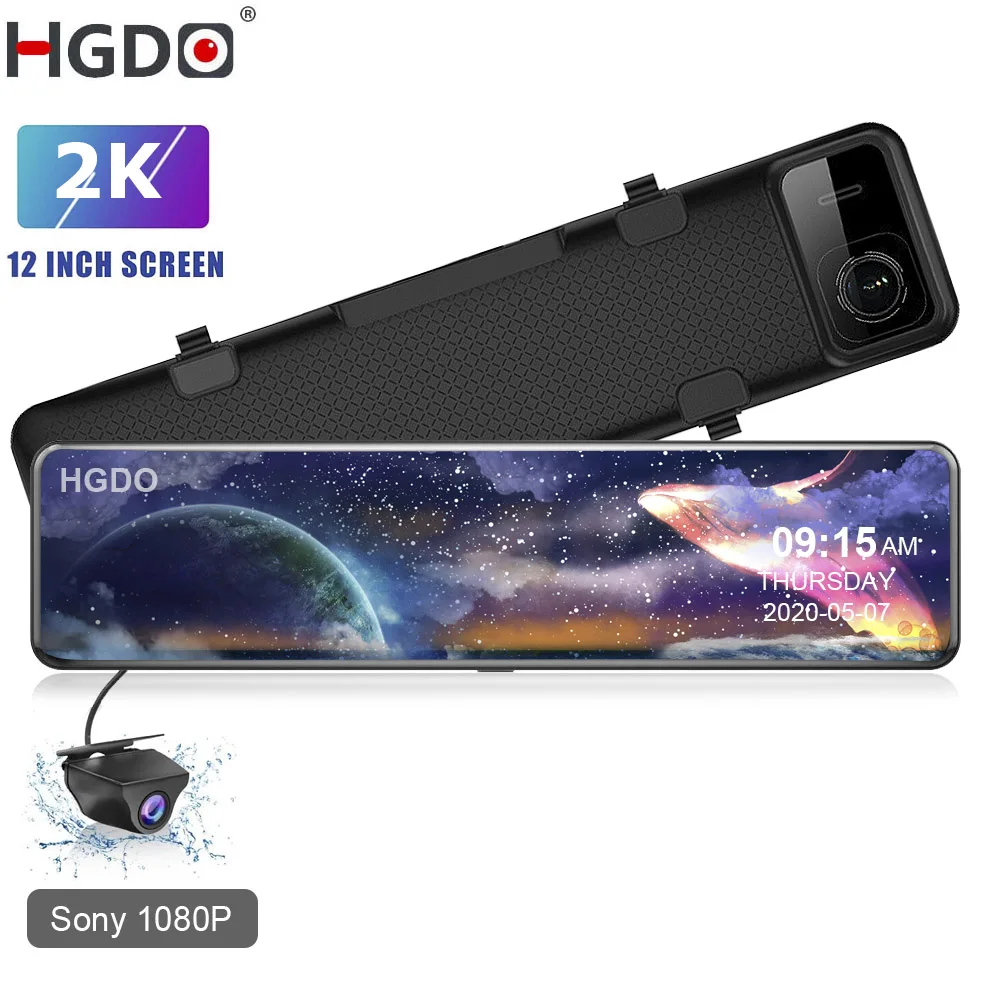 HGDO H66 12 дюймов 2K 1440P Автомобильный видеорегистратор hissilicon CPU двойной объектив Sony FHD