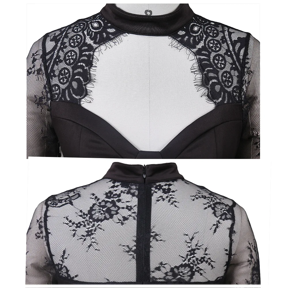 

TMWEVN Black Lace Long Sleeve Sexy Women New Arrival 2019 Knee Length Autumn Winter Bodycon Bandage Dress