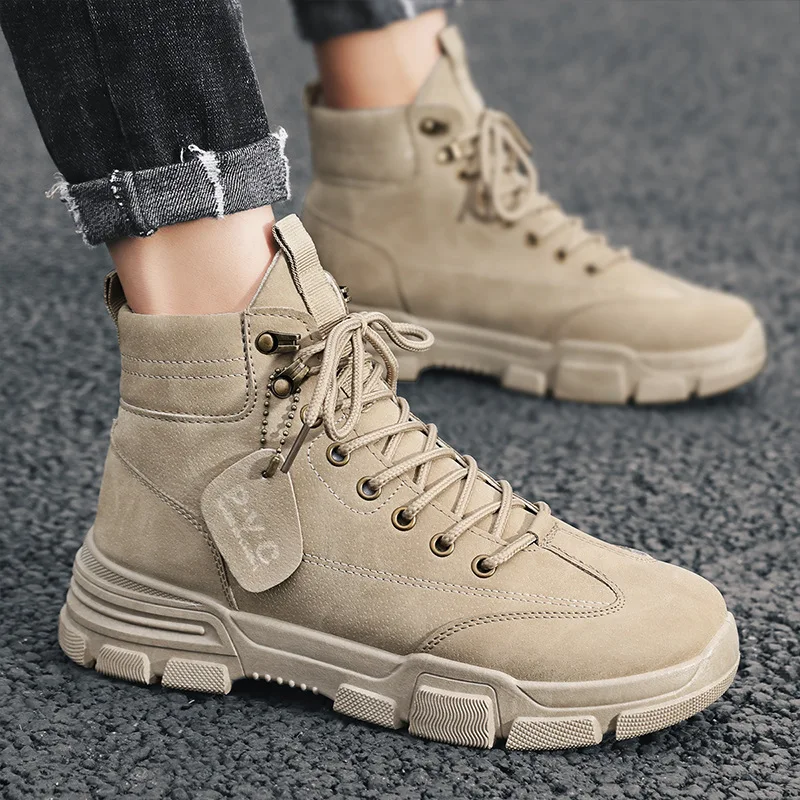 

New Men Boots Leather Waterproof Lace Up Military Boots Men Winter Ankle Lightweight Shoes for Men Autumn Winter Casual
