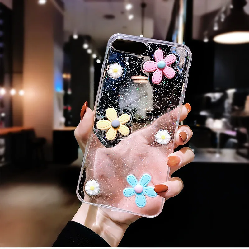 Прозрачный чехол с блестками и цветами из эпоксидной смолы для Huawei P40 Lite P20 Mate 30 20