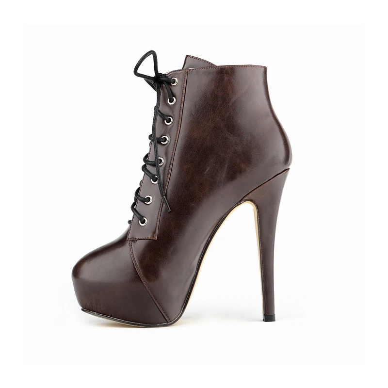 

LOSLANDIFEN Ladies PU Leather High Heels Lace Up Platform Stiletto Autumn Winter Ankle Boots Matt Shoes Size 4-11 819-1-YP